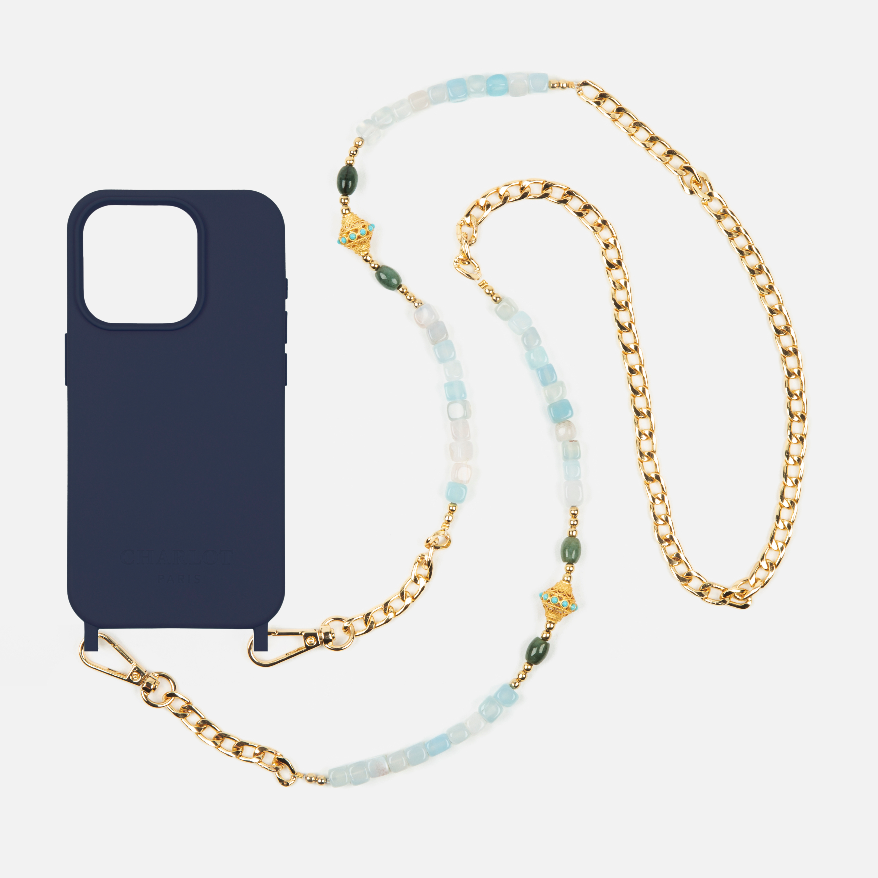 Coque Navy Blue + Chaîne Collier JUHU Aqua