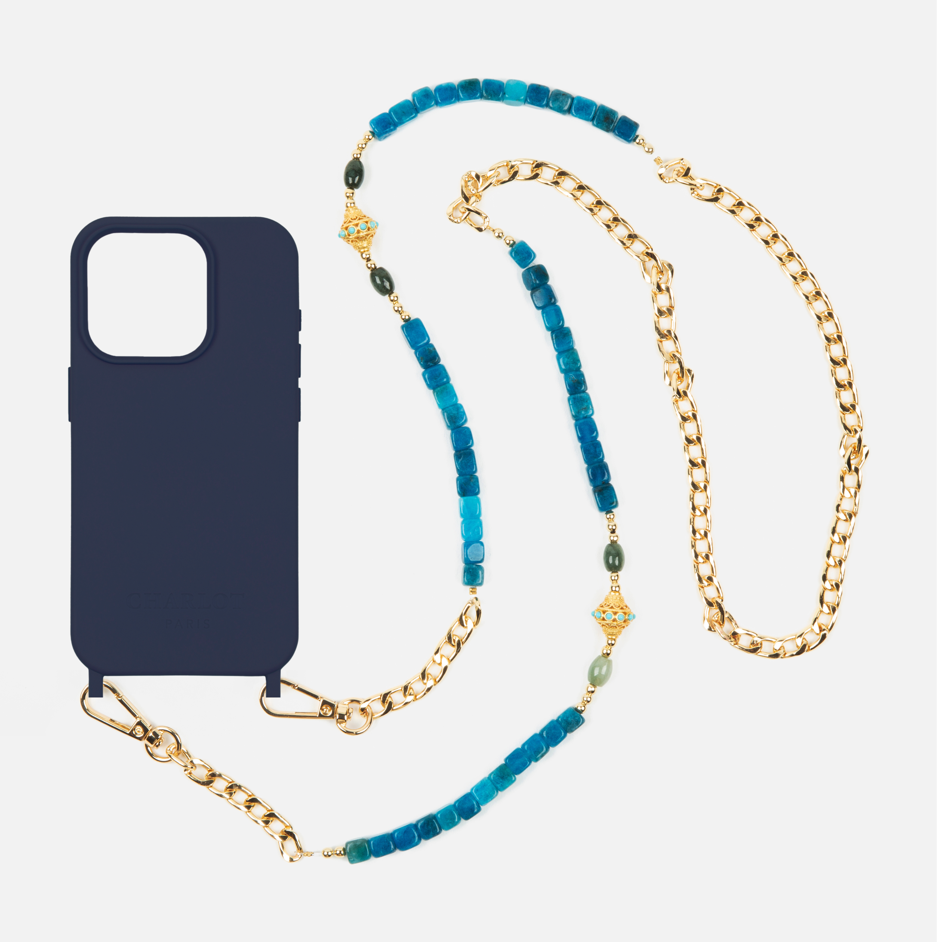 Coque Navy Blue + Chaîne Collier JUHU Azur