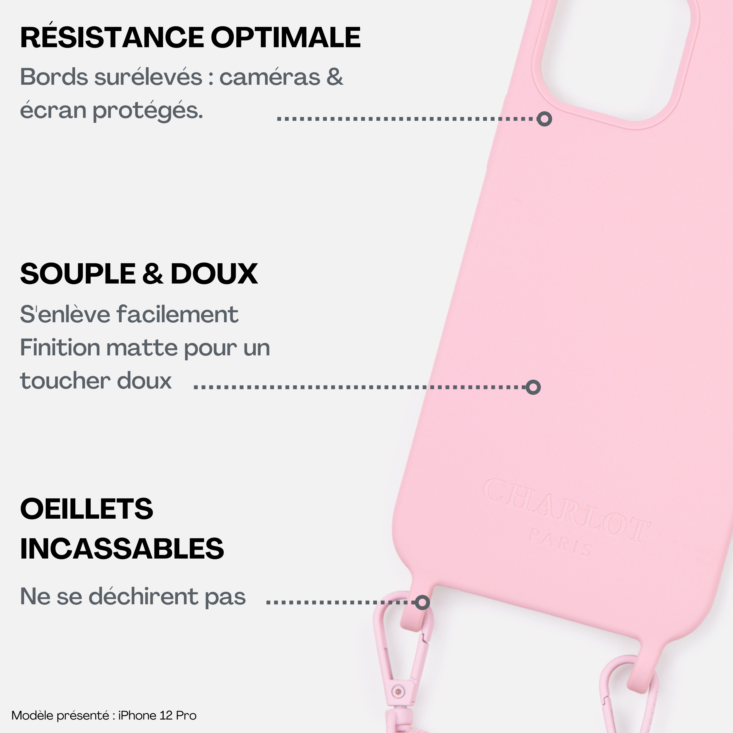 Coque Silicone Dusty Pink + Lanière