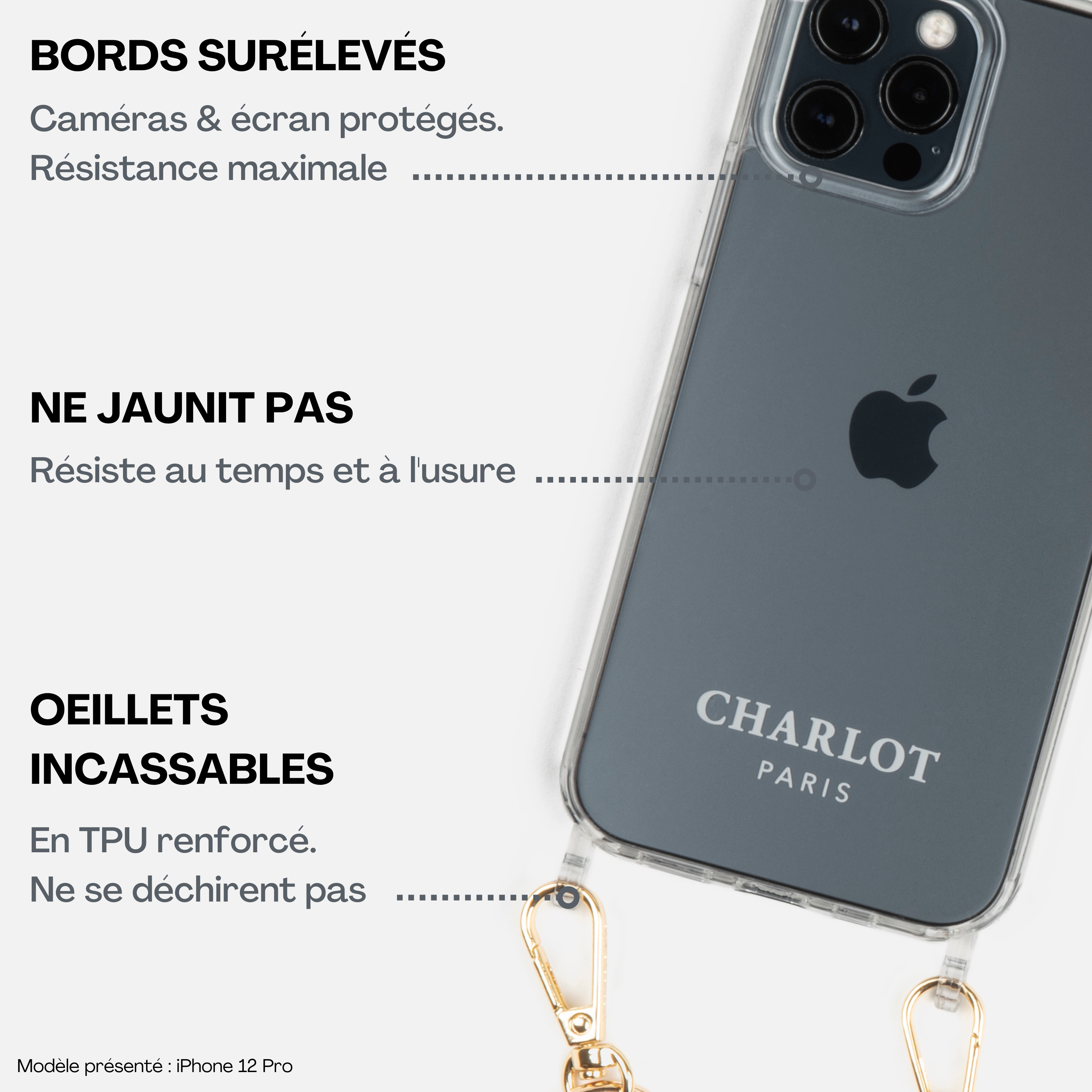 Coque Clear + Chaîne Ella Noire