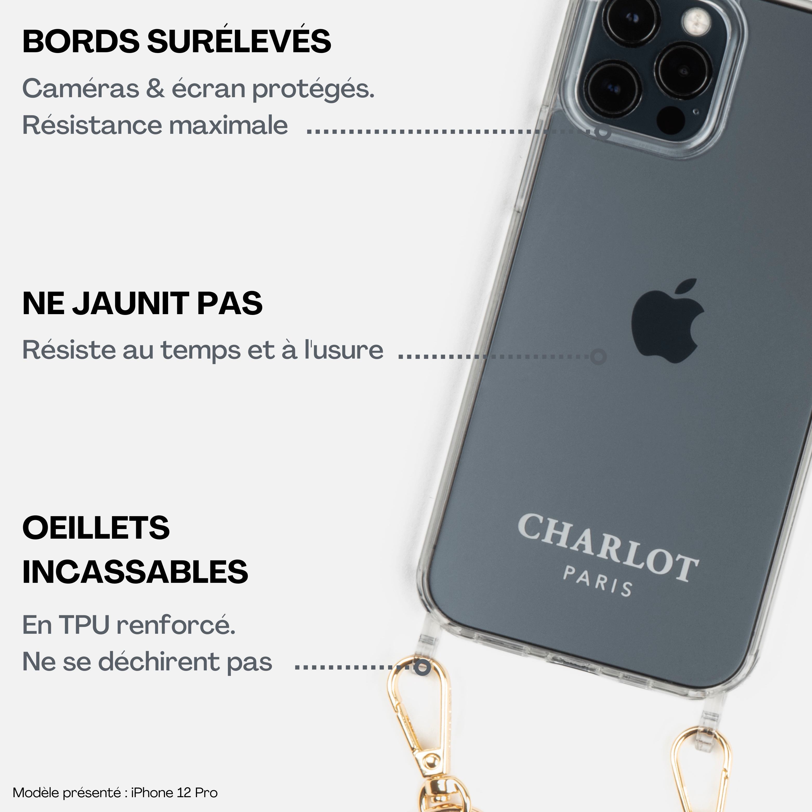 Coque Clear + Chaine Or