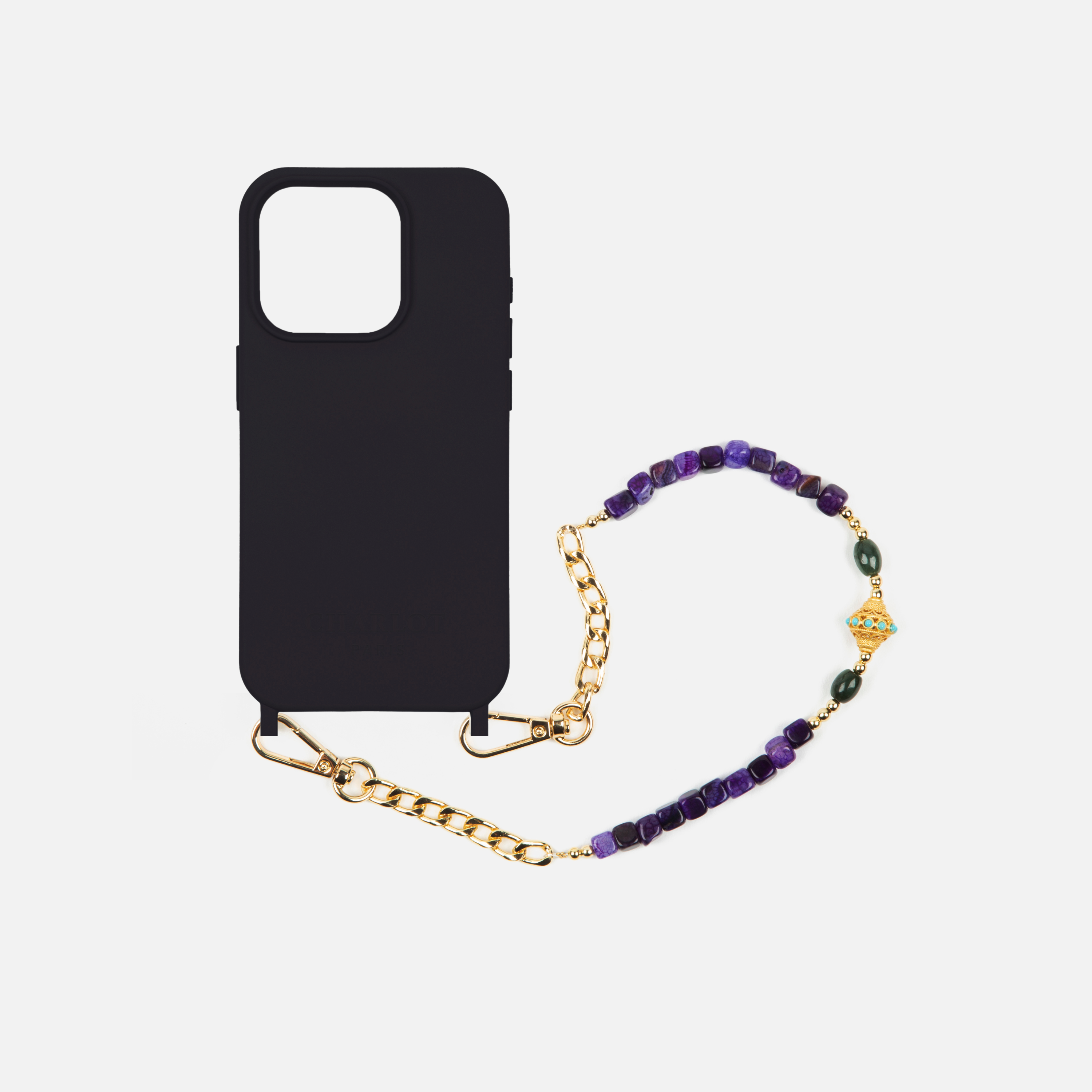 Coque Noir + Chaîne Collier JUHU Court Iris