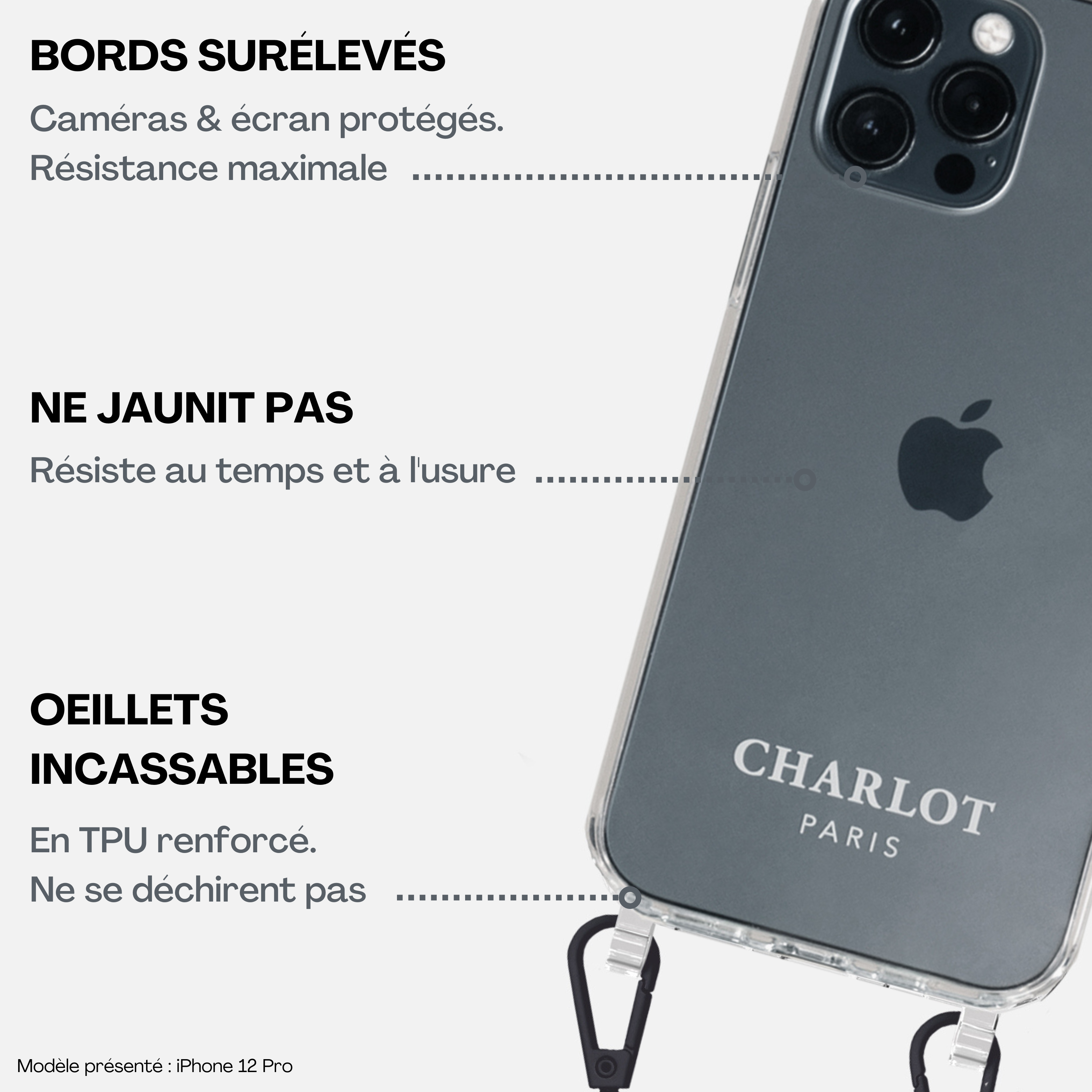 Coque iPhone 14 Pro Max avec cordon bandoulière transparent