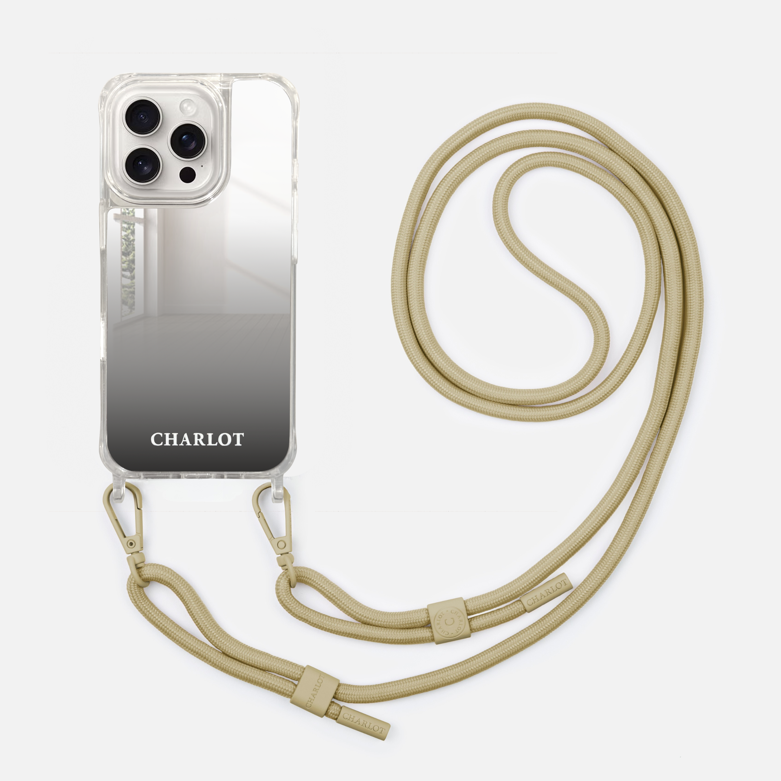 Coque Miroir + Cordon Taupe