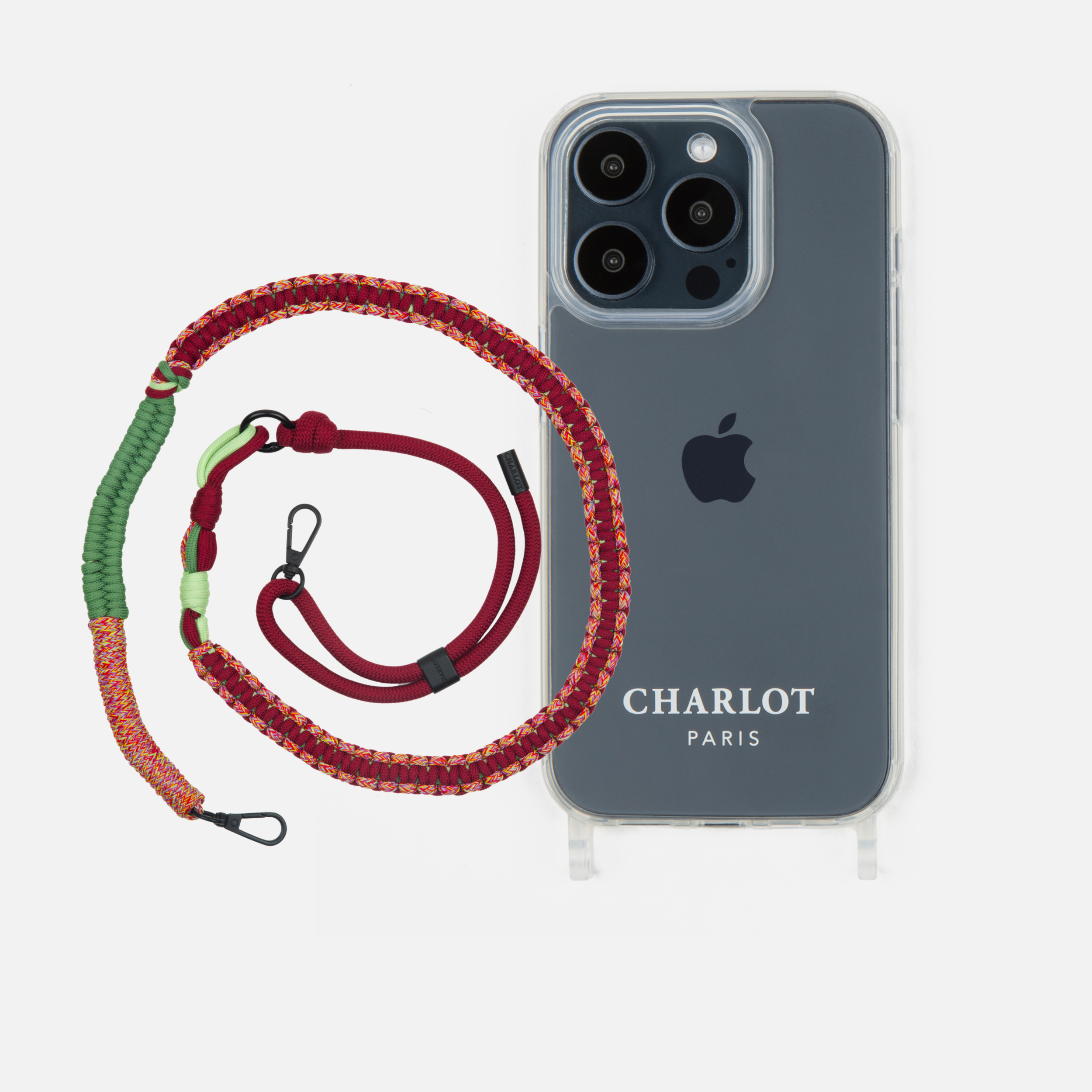 Coque Clear + Bandoulière Twist Cherry