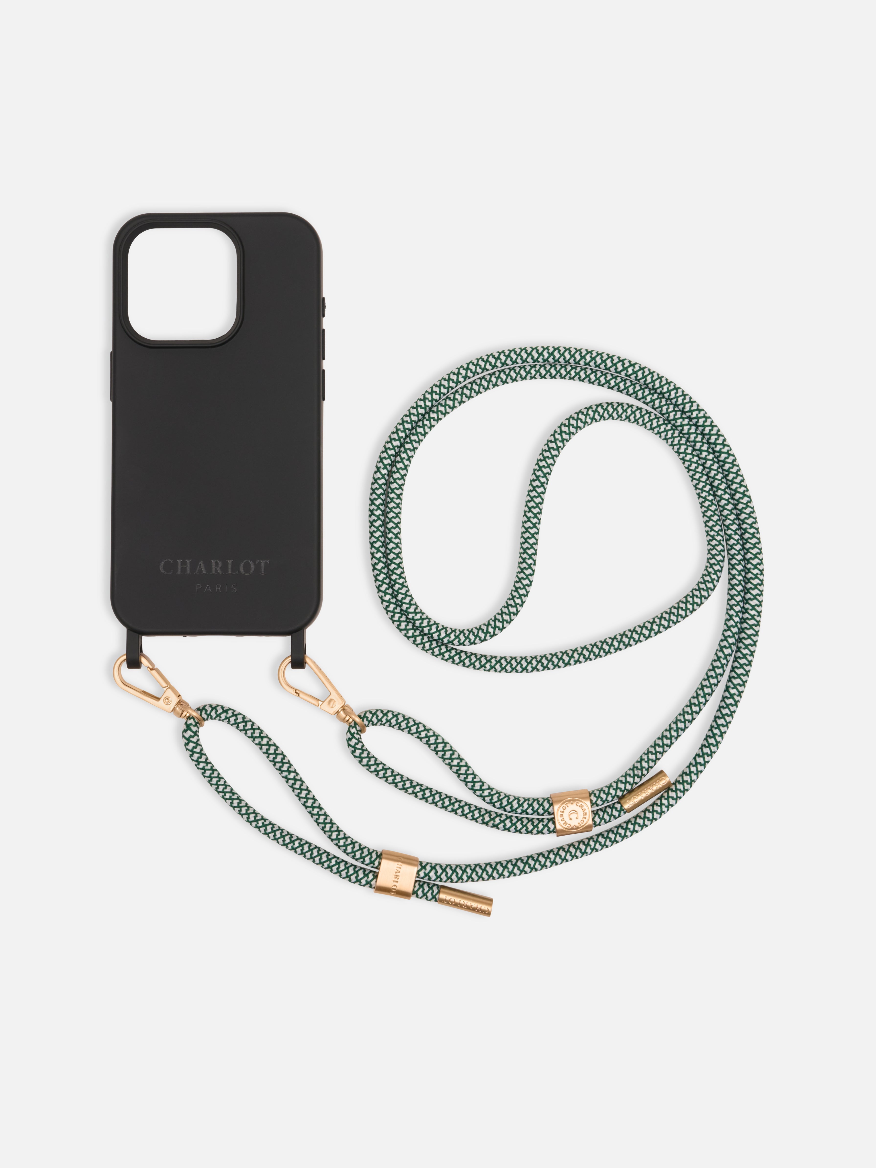 Coque Noir + Cordon Signature Chêne