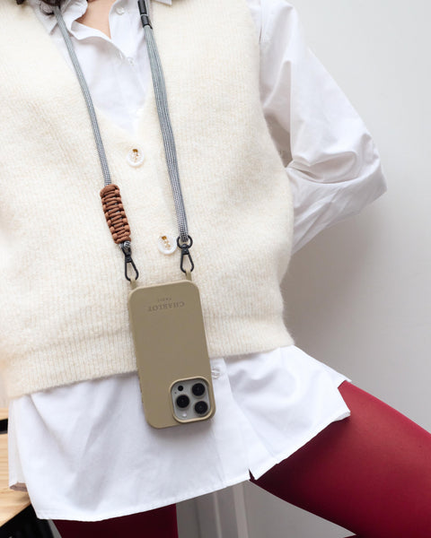 Coque MagSafe Taupe + Cordon Elie Vichy