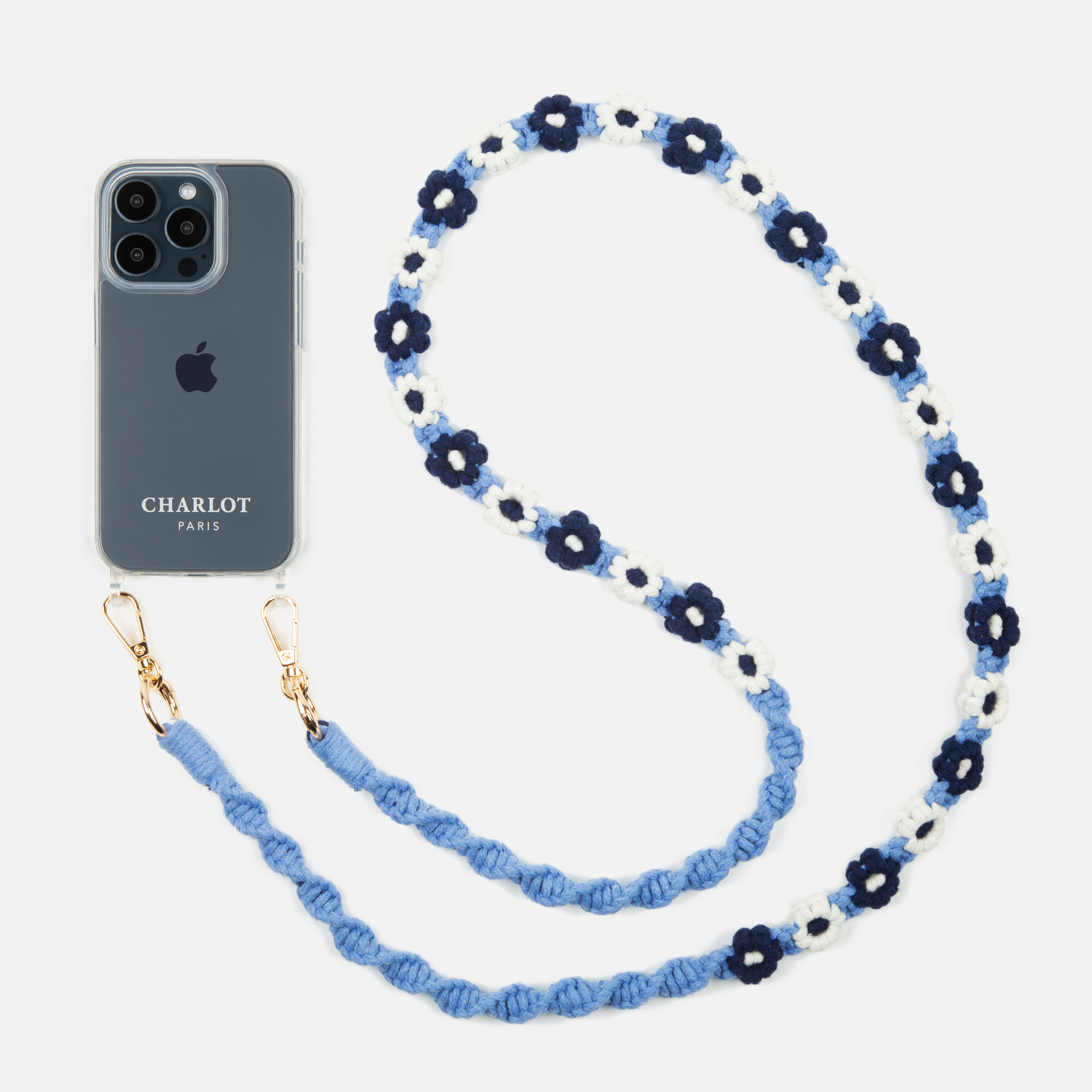 Coque Clear + Tressé Fleur Navy