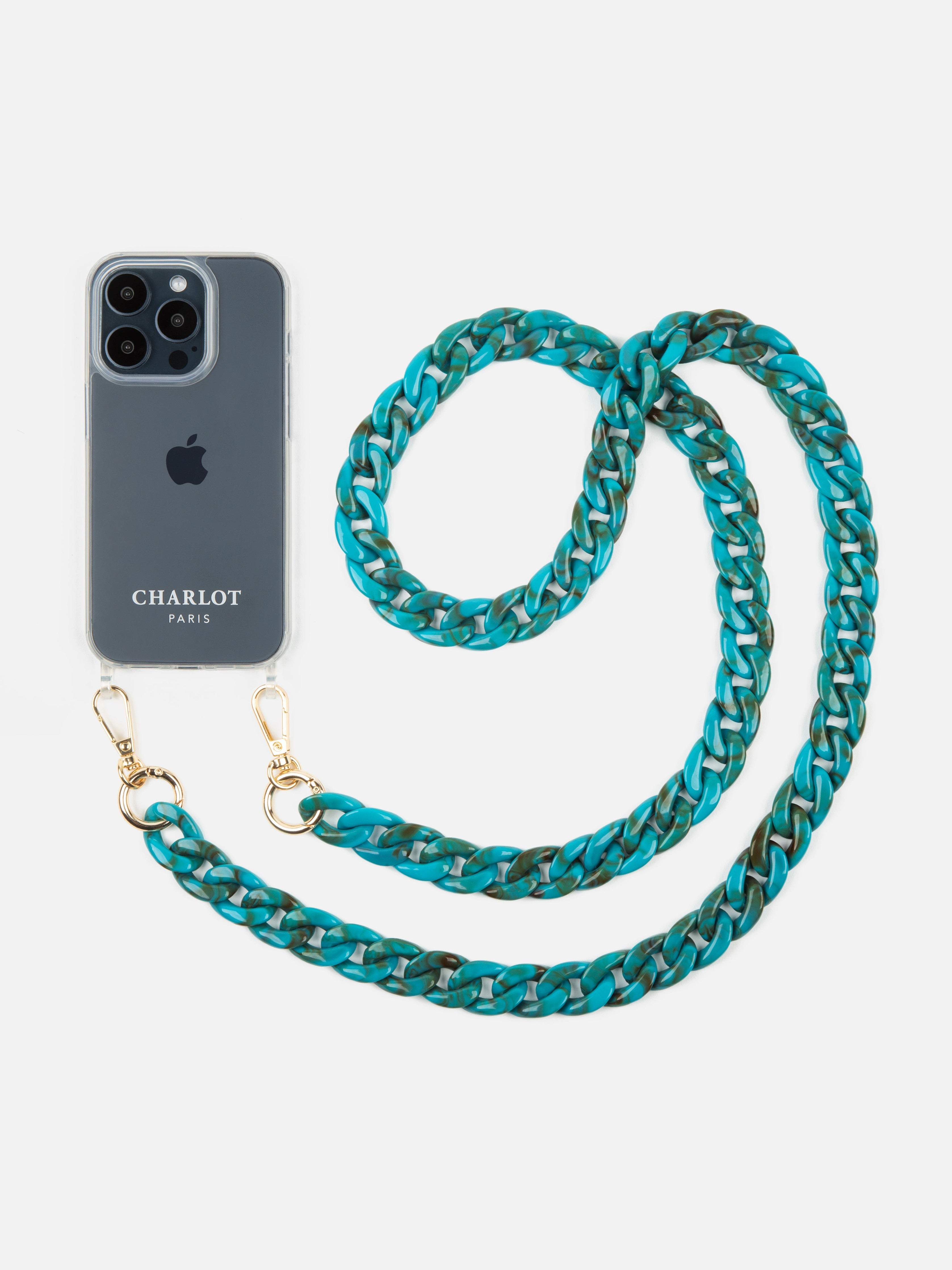 Coque Clear + Chaîne Ella Fine Bleu Marbré