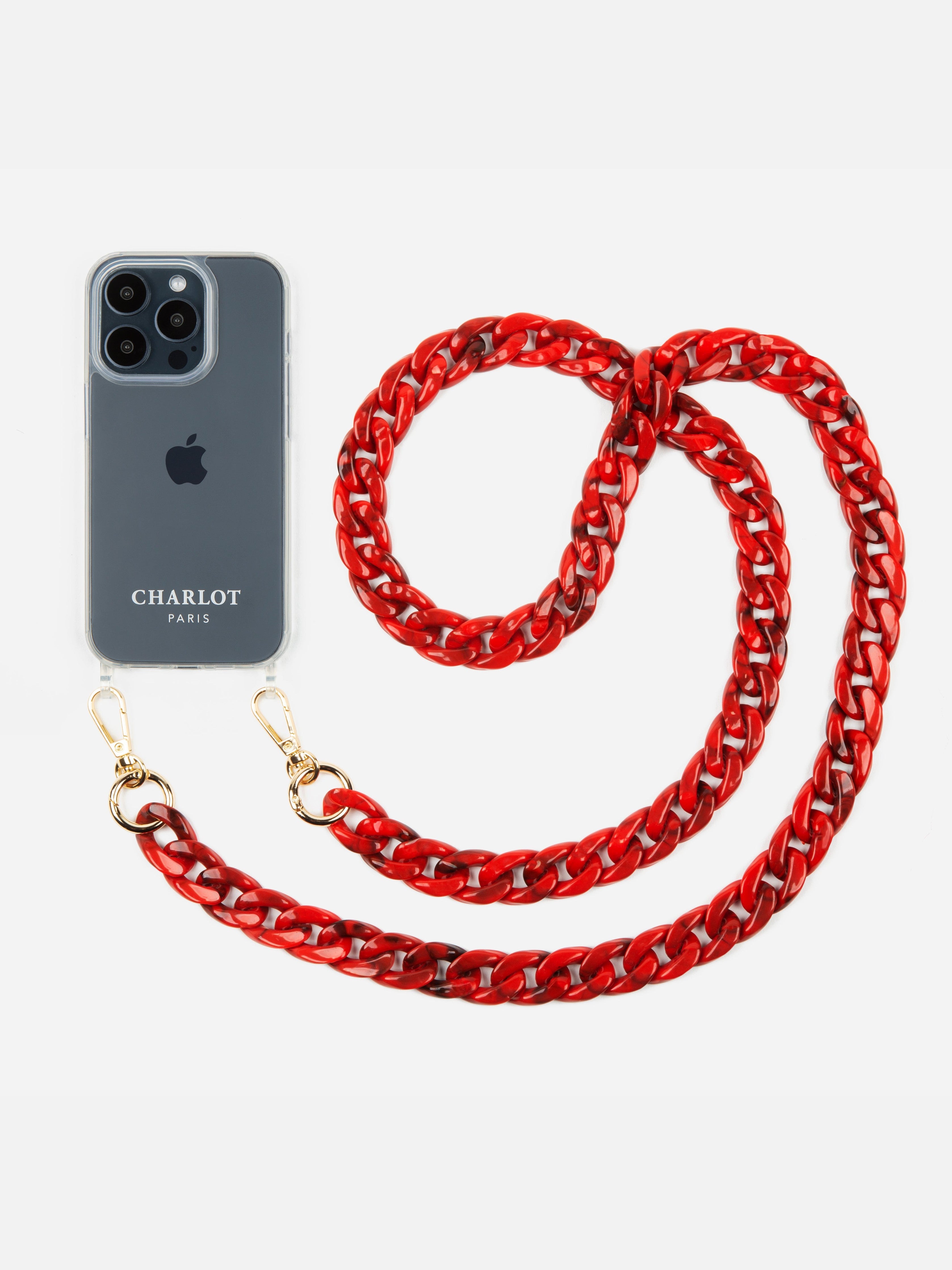 Coque Clear + Chaîne Ella Fine Rouge Marbré