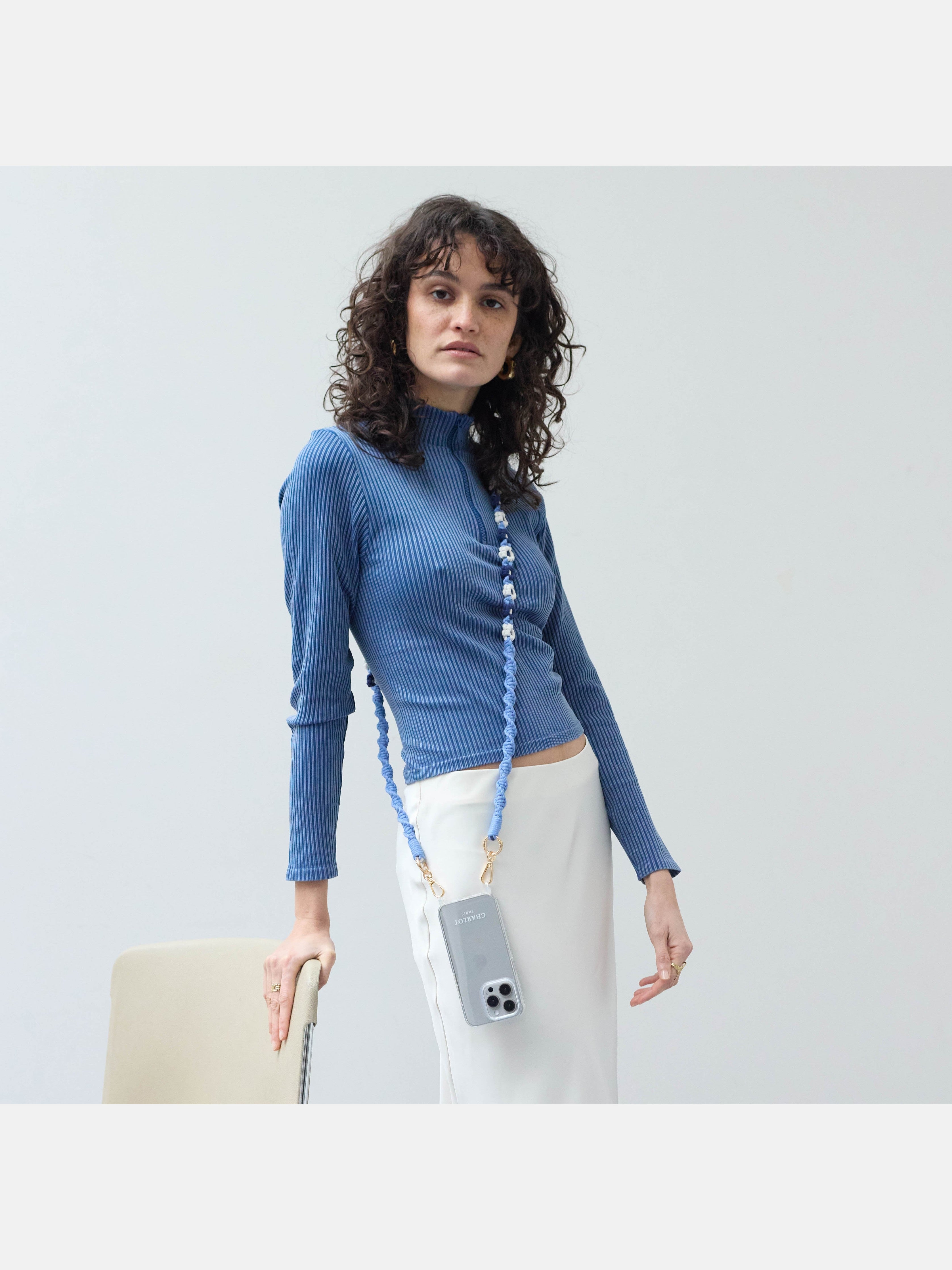 Coque Clear + Tressé Fleur Navy