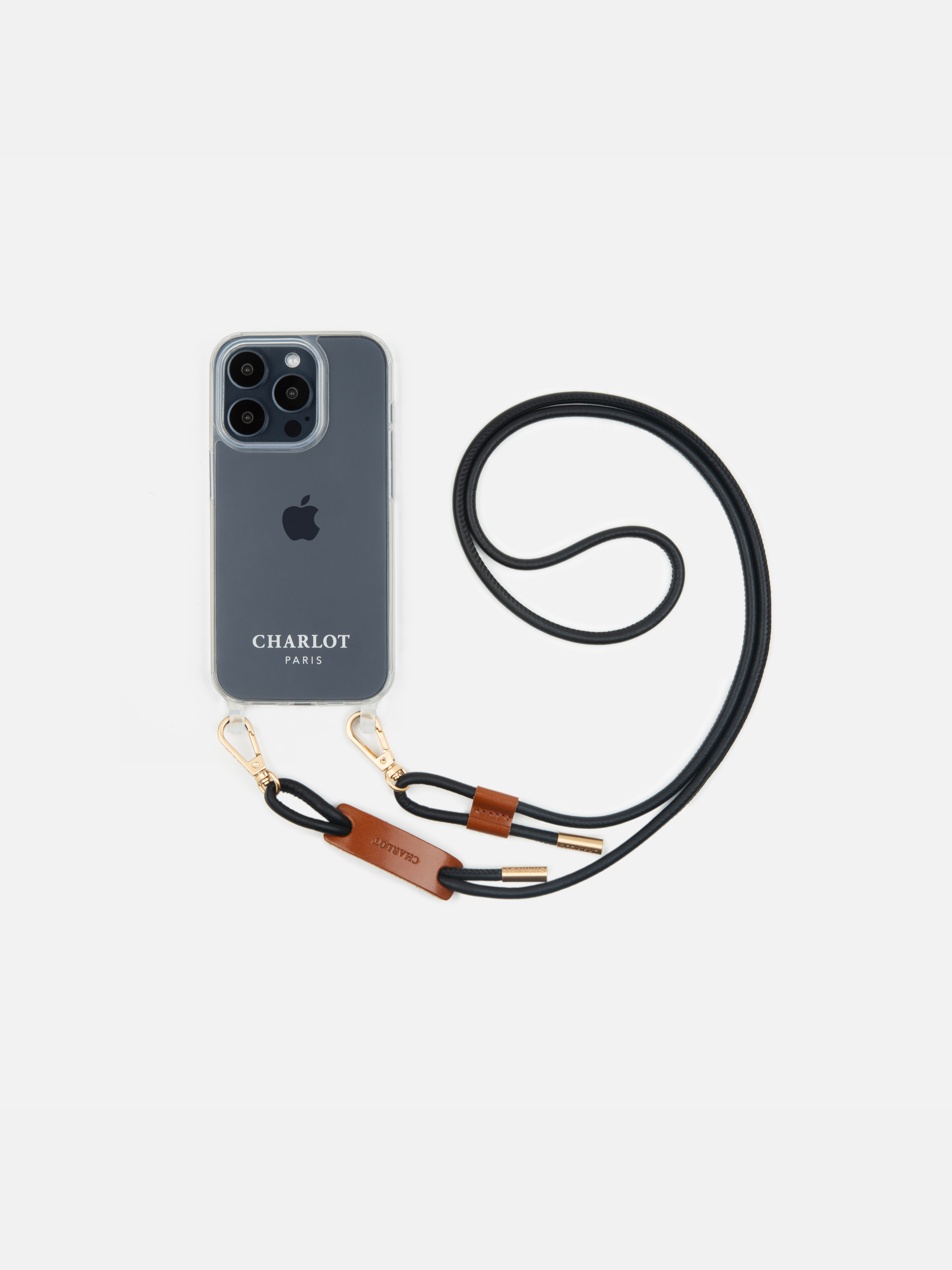 Coque Clear + Noga Cuir Noir Doré