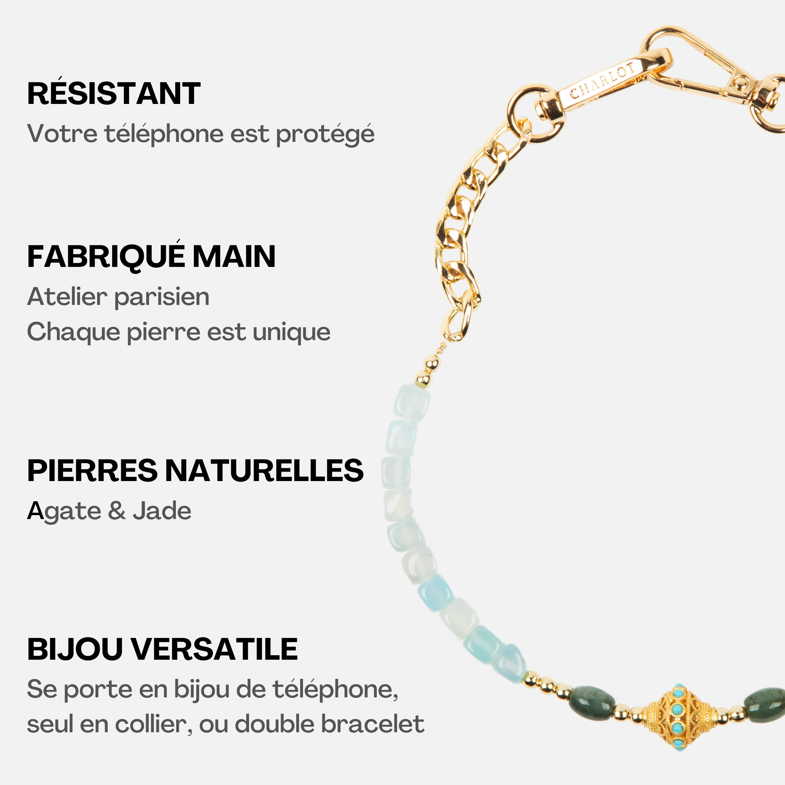 Coque Clear + Chaîne Collier JUHU Court Aqua