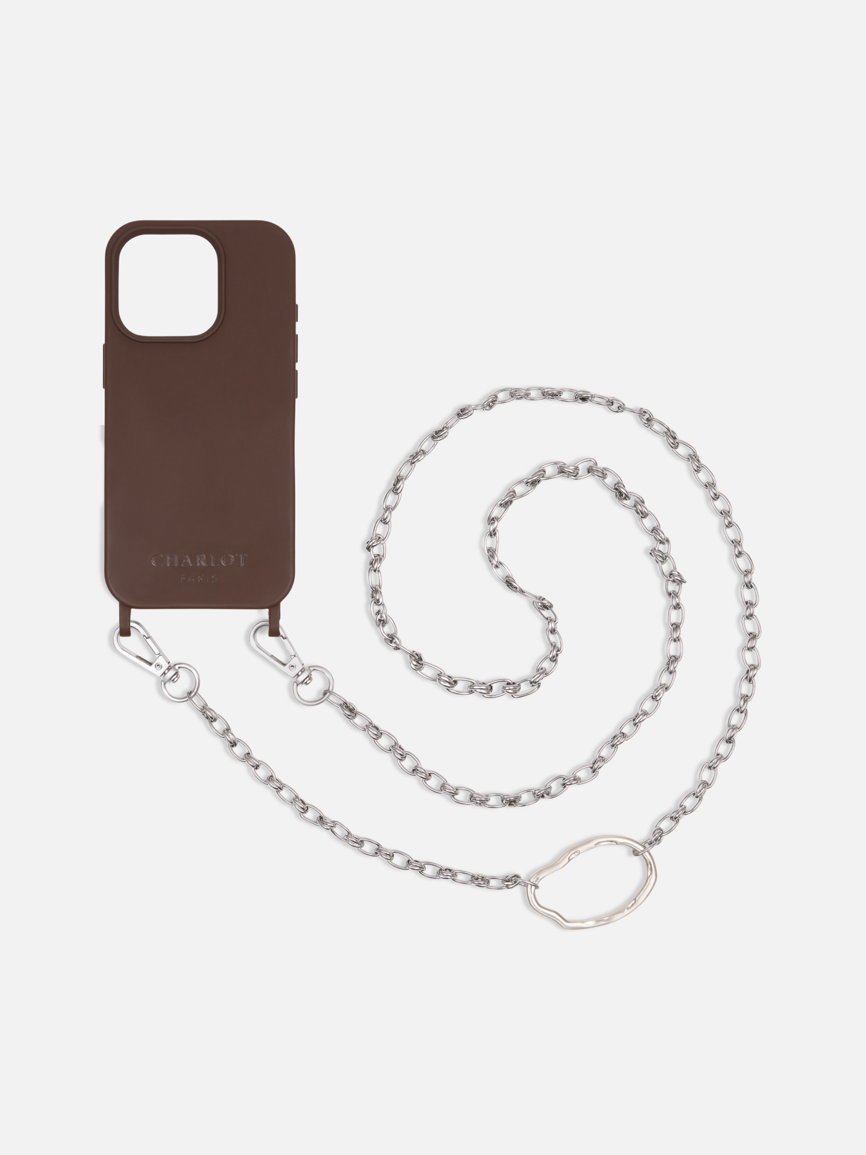 Coque Chocolat + Chaîne Dalia Argent