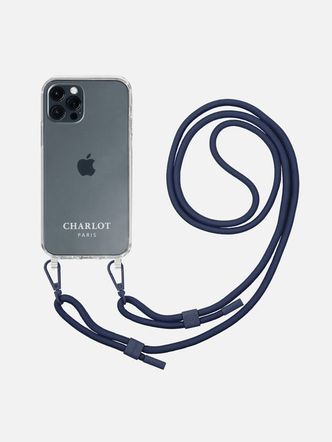 Coque Clear + Cordon Navy Blue