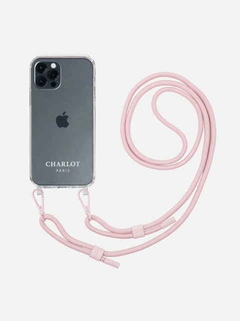 Coque Clear + Cordon Powder Pink
