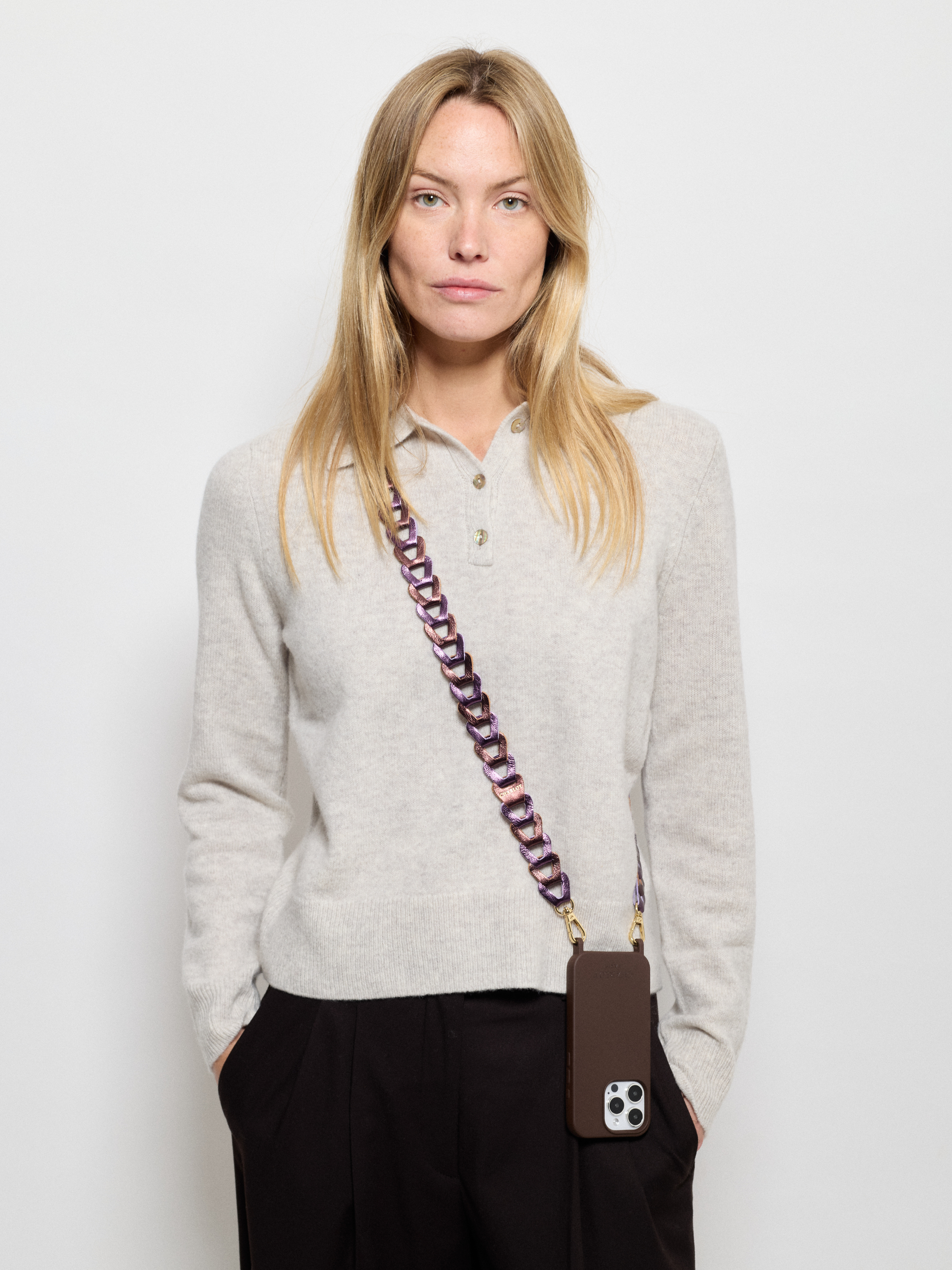 Mel Cuir Irisé Long Aubergine