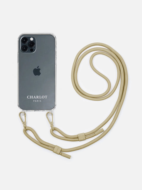 Coque Clear + Cordon Taupe