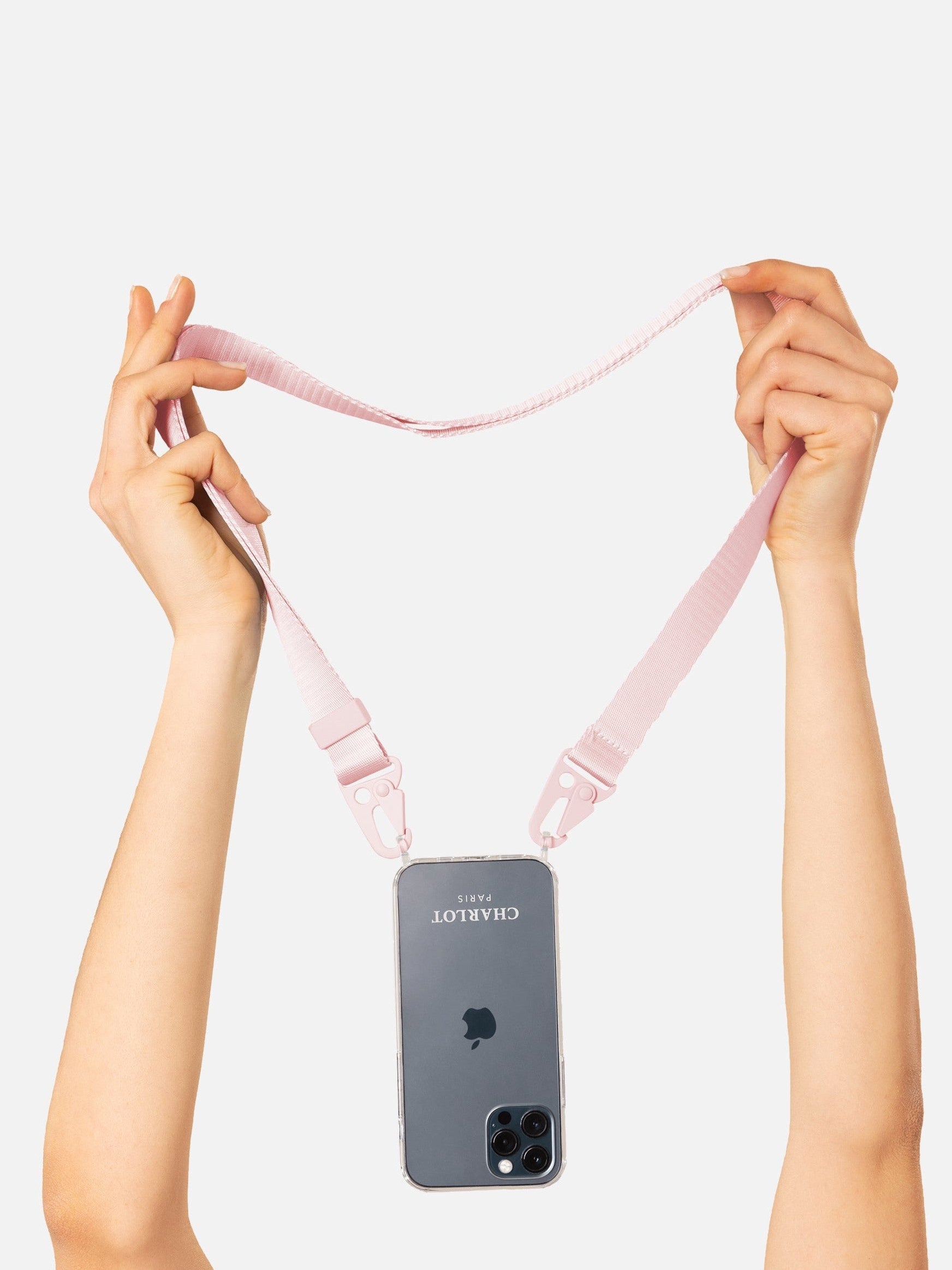 Coque Clear + Lanière Powder Pink