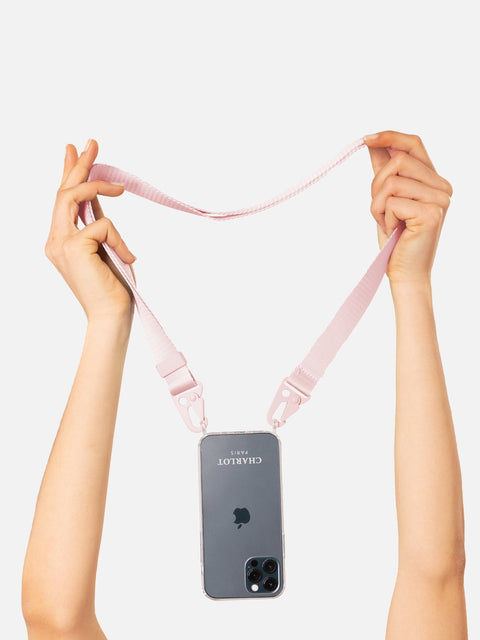 Coque Clear + Lanière Powder Pink